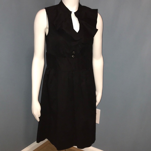 Shoshanna Black Button Ruffle Front LBD size 8 - Picture 1 of 6